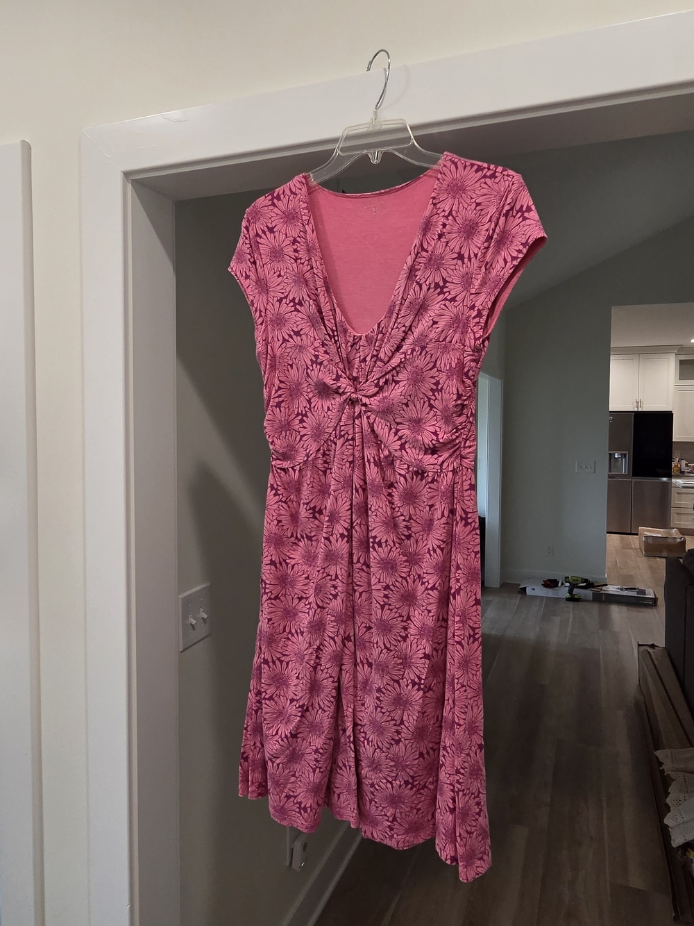 Garnet Hill Pink Floral Twist-Front Midi Dress
